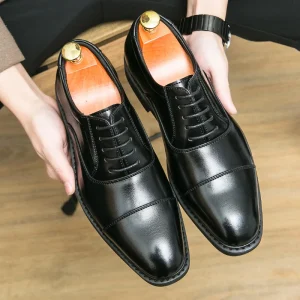 Men’s Casual Thick Soled Height Increasing Derby Shoes for Business