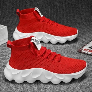 Men’s Casual Walking Shoes Breathable Lightweight Fly Knit Upper Thick Wave Sole Autumn Spring Summer Outdoor Activities Daily