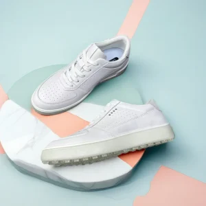 Men’s Casual Walking Shoes White Genuine Leather Upper Soft Thick Rubber Outsole Wide Toe Breathable Lace Up Closure Anti Slip