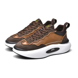 Men’s Casual Walking Style Fashion Pattern Sports Shoes with Shock Absorption Cushion Platform Chunky Style