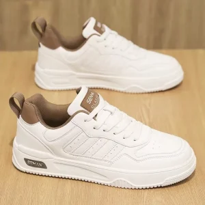 Men’s Casual White Sneakers Autumn New Breathable Mesh Synthetic Leather Upper Thick Soled Running Shoes Lace Up Fashion Trend