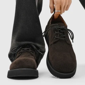 Men’s Casual and Fashionable Big Toe Thick Sole Height Increasing Suede Derby Shoes