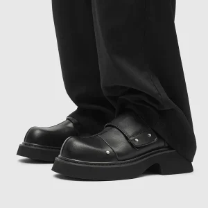 Men’s Chunky Platform Buckle Loafers Round Toe Thick Sole Slip-On Shoes Matte Upper Metal Studs Decor Streetwear Footwear