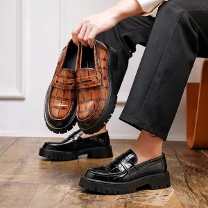 Men’s Chunky Pu Leather Quality Loafers Slip Toe Dress Shoes Summer Autumn Lightweight Stain Resistant Fashion Design Daily Wear