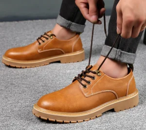 Men’s Chunky Suede Lace Up Work Boots All Seasons British Retro Rubber Sole Lightweight Anti Odor