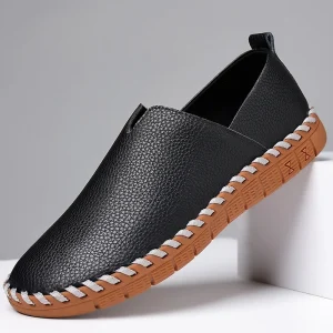 Men’s Classic Casual Comfortable Synthetic Dress Shoes Slip-on Loafer Plain Toe Light Feature Leather Shoes for Autumn Season