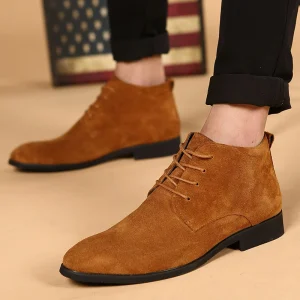 Men’s Classic Chelsea Ankle Boots Genuine Leather Lining ZIP Closure Suede Upper Plus Size Casual Dress Boots All Seasons