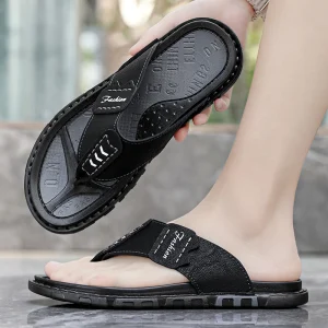 Men’s Classic Design Handmade Leather Soft Outdoor Fashion Casual Beach Holiday Style Flip-flops