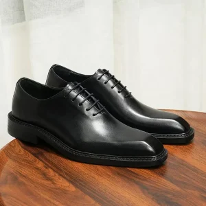 Men’s Classic Oxford Dress Shoes Cow Leather Round Toe Casual Lace Up Closure