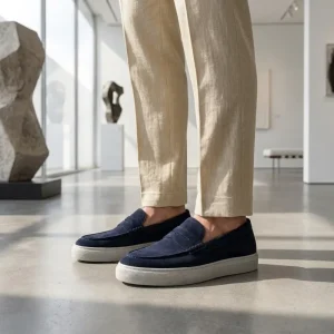Men’s Classic Stylish Navy High Quality Suede Sneaker Comfortable Lightweight Boat Shoes Formal Business Dress Height Barefoot