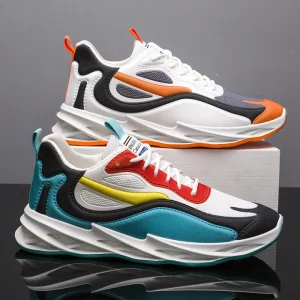 Men’s Color Block Sport Sneakers Mesh Panel Dynamic Design Stylish Comfortable Athletic Shoes