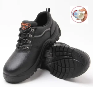 Men’s Comfortable Black Grain Leather Steel Toe Safety Shoes Classic Design Breathable Feature for Factory Construction Low