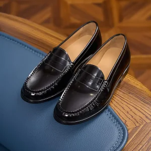Men’s Comfortable Genuine Leather Dress Shoes Slip On Penny Loafers Flat Oxford Business Autumn Winter Spring Summer Rubber