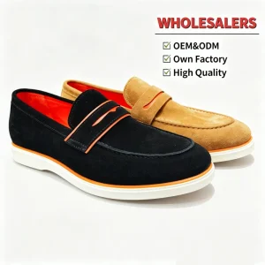 Men’s Comfortable Genuine Leather Loafers Outdoor Business Casual Slip-On Mesh Rubber Outsole Summer Spring Walking Shoes