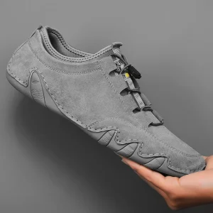 Men’s Cow Suede Leather Loafers Sneakers Fashion Lace Up Lightweight Breathable Anti Slip Toe Driving Shoes Mesh Lining New