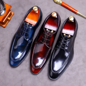Men’s Cowhide Leather Casual Dress Shoes Polished Pointed Toe Wedding Shoes Lightweight for Autumn Season