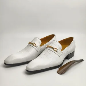 Men’s Cowhide Leather Loafer Shoes Elegant Monk Buckle Slip-On Handmade Brogue Design for Wedding Parties Height Increasing