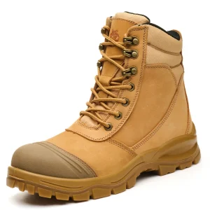 Men’s Cowhide Steel Toe Work Shoes Top-layer Cowhide High-top Side Zipper Anti-Smash Wear-Resistant Safety Boots
