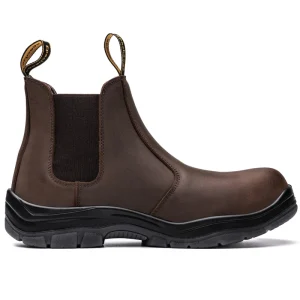 Men’s Crazy Horse Leather Chelsea Boots Oil Resistant Steel Toe Work Safety Shoes No Laces High Winter Construction Rubber PU