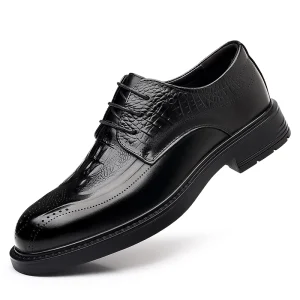 Men’s Crocodile Embossed Brogue Genuine Leather Oxfords Formal Business Lace-Up Dress Shoes
