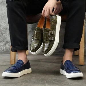 Men’s Crocodile Pattern Slip On Loafers Casual Monk Strap Shoes Comfortable Men’s Formal Dress Shoes for Daily Wear