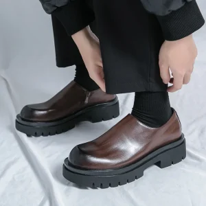 Men’s Cross border Large Size Casual PU Upper Platform Shoes Fashionable British Style Sock Closure Rubber Outsole Height