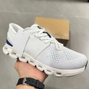 Men’s Cushioned Running Shoes Breathable Mesh White & Blue Athletic Sneakers for Walking & Training