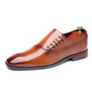 Men’s Customizable Logo Dress Shoes Smooth Shiny Leather Anti Slip Pointed Toe Lightweight Casual Design Office Use