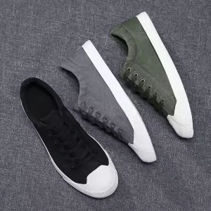 Men’s Customized Logo Skateboard Shoes Breathable Low Cut Canvas Sneakers Lace Fastening EVA Cotton Fabric Lightweight Rubber