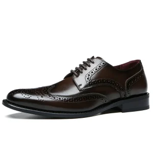 Men’s Derby Business Wingtip Brogue Leather Dress Shoes Wedding Shoes for Autumn and Winter