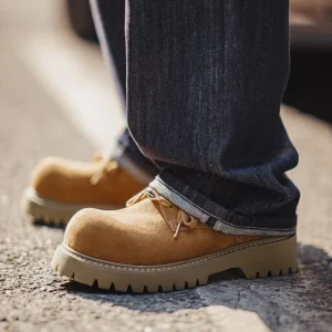 Men’s Derby Dress Shoes Chunky Sole Low Top Height Increasing Shoes Round Toe Casual Shoes