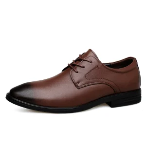 Men’s Derby Dress Uniform Oxford Shoes Handmade Low-top Lace Up Genuine Cow Leather Round Toe Business Lightweight Flat