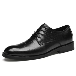 Men’s Derby Dress Uniform Oxford Shoes Low Top Lace Up Grid Stripes Genuine Cow Leather Formal Round Toe Business Casual