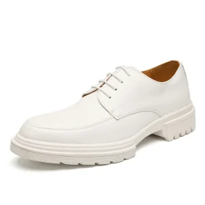 Men’s Derby Dress Uniform Oxford Shoes Low-top Lace-Up Fashion Microfiber Leather Business Height Increasing Thick Sole Platform