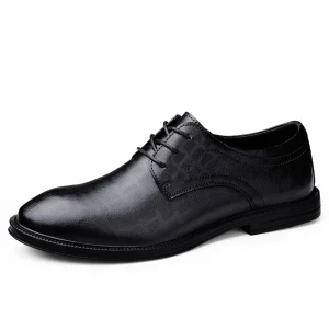Men’s Derby Dress Uniform Oxford Shoes Low-top Lace up Leather Formal Round Toe Business Embossed Checkered Stripes Breathable