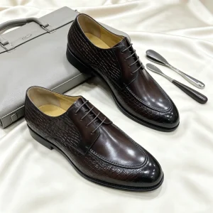 Men’s Derby Shoes Brown Business Formal Shoes Coffee Genuine Leather Mixed Texture Smart Casual Dinner Wedding Shoes