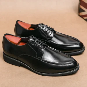 Men’s Derby Shoes PU Leather Flat Toe Soft Rubber Insole Wedding Party Office Shoes