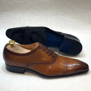 Men’s Designer Ostrich Pattern Cowhide Dress Shoes & Oxfords Lace Up Brogue for Autumn Wedding & Business Wear