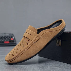 Men’s Doug Shoes Half Shoe Breathable Non slip Toe Loafer Slip on Heel free Summer Faux Leather Lining Loafers