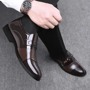 Men’s Dress Shoes Business Casual Fashion Pointed Slip on Casual Leather Shoes