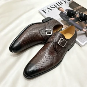 Men’s Dress Shoes Double Buckle Monk Strap Leather Shoes Black Brown Wedding Office