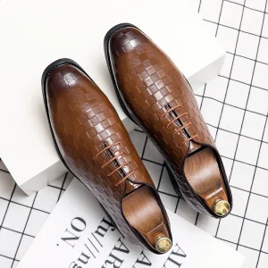 Men’s Dress Shoes Handmade Leather Slip-On Flat Height Increasing Big Sizes Pure Color
