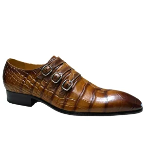 Men’s Dress Shoes High Quality Genuine Leather Pattern Loafer Shoes Business Monk Strap Dress Shoes