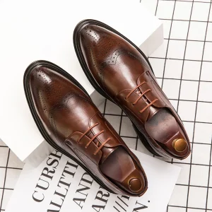 Men’s Dress Shoes Leather Flats England Trend Wedding Dress Shoes PU Insole Fashionable Loafers