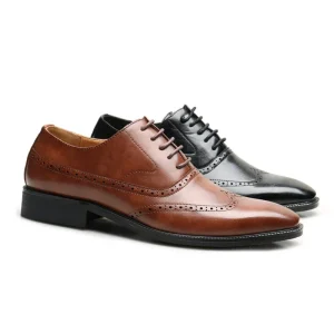 Men’s Dress Shoes Leather Formal Business Oxford Derby Shoes Brogue Wingtip Retro Dress Shoes for Men