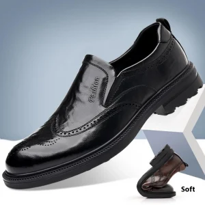 Men’s Dress Shoes Oxfords Slip On Leather Versatile Loaf Casual Business Formal Derby Brogue Design Height Increasing Popular