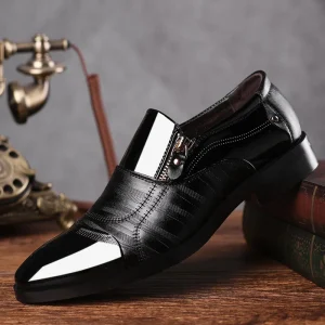 Men’s Dress Shoes PU Leather Fashion Men Business Dress Loafers Pointy Black Shoes Oxford Breathable Formal Wedding Shoes