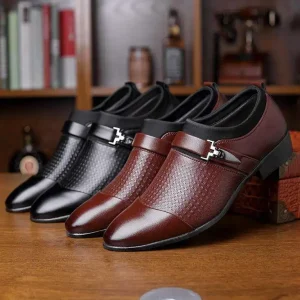 Men’s Dress Shoes Pointed Leather Shoes Handmade Wedding Formal Business Shoes for Men Invisible Height Increase