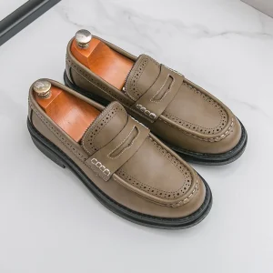 Men’s Dress Shoes Round Head British Style Formal Business Casual Slip-On Spring Large Size Loafers Office Shoes