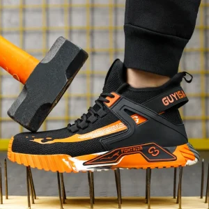 Men’s Durable Breathable Mesh Upper Sports Anti smash and Anti puncture Safety Shoes with Steel Toe Outdoor Work Boot